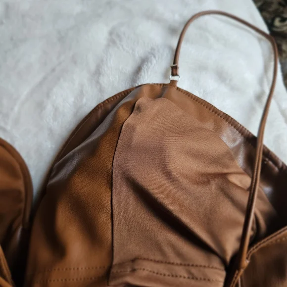 Zara Brown Faux Leather Dress - Picture 5 of 7